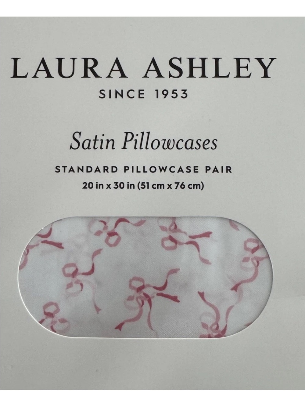 Laura Ashley Trailing Bows Pink Satin Standard Pillowcases Pair 20x30 NWT